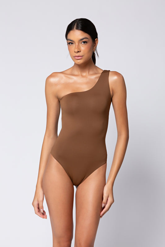 Asymmetrical One-Piece in Cacao – Biodegradable